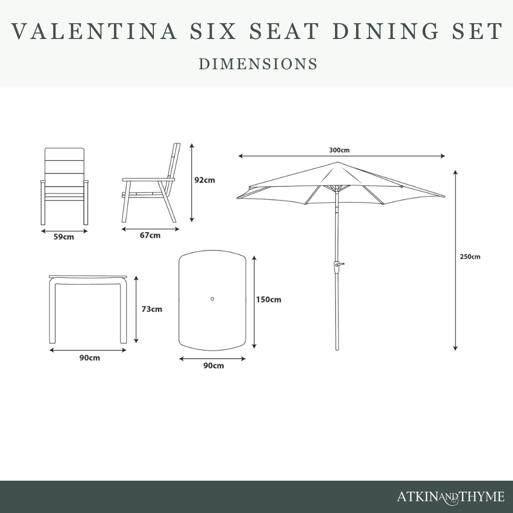 VALENTINA 6 SEAT DINING SET WITH 3.0M PARASOL