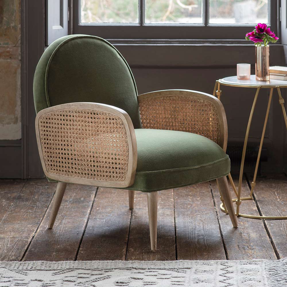 Emmeline Olive Green Velvet Armchair Atkin and Thyme