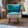Calvin Armchair in Blue Teal Velvet and Linen