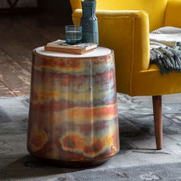 Burnished Copper Side Table with Marble Top