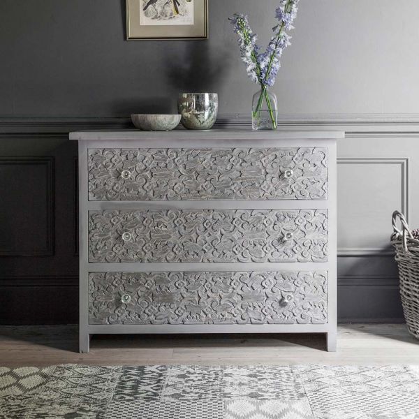 Atika Grey Carved Chest of Drawers