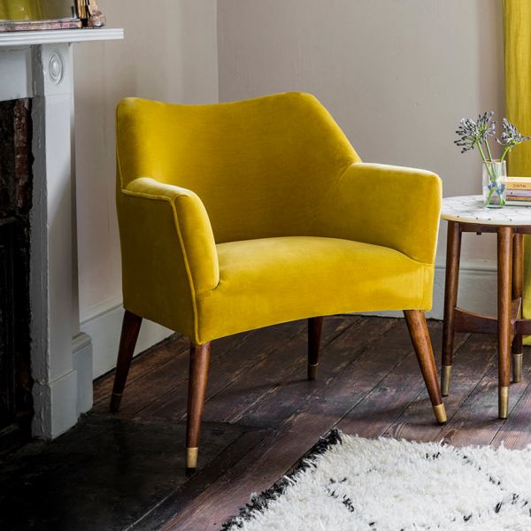 Astoria Armchair in Mustard Yellow Velvet