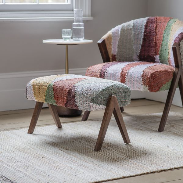 Scoop Footstool in Multicoloured Rug