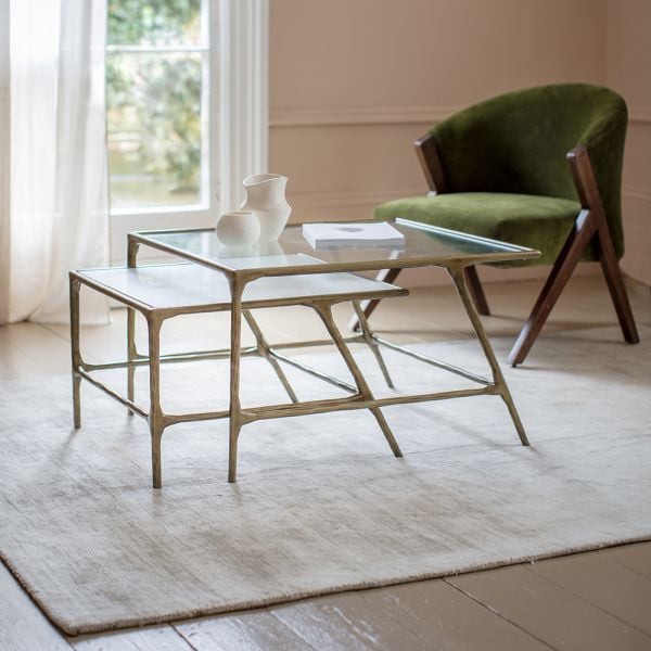 Nile Glass and Marble Top Coffee Table Set