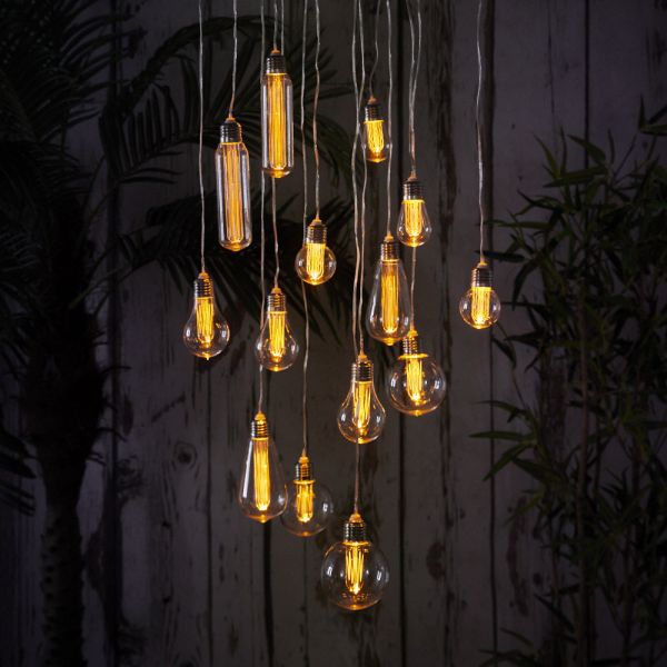 Parasol Chandelier Lights with Antique Bulbs