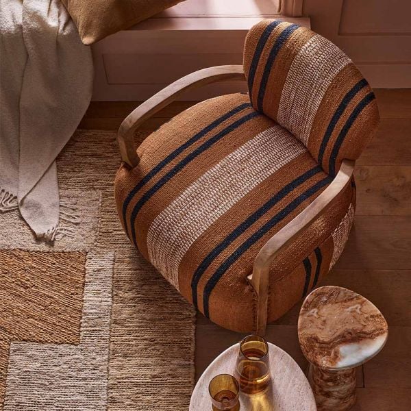 Aviator Armchair in Striped Cotton Rug
