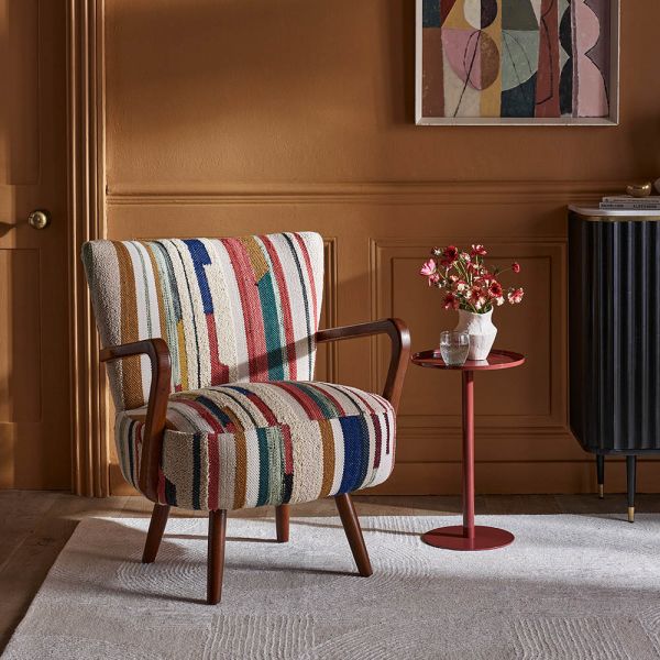 Calvin Armchair In Striped Woven Rag Rug