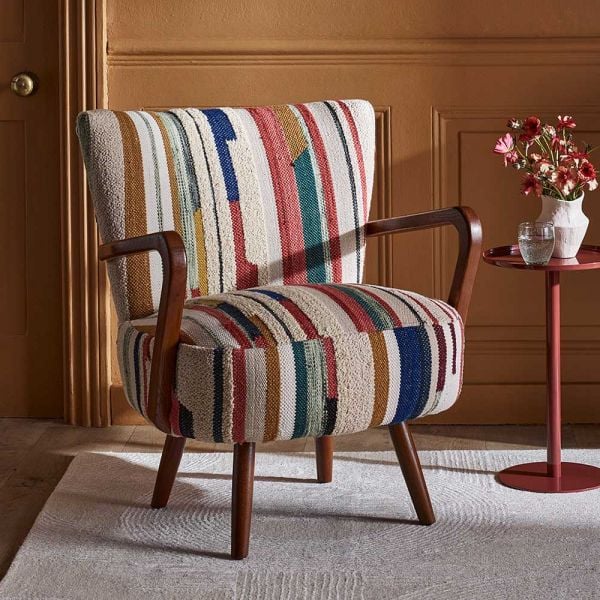 Calvin Armchair In Striped Woven Rag Rug
