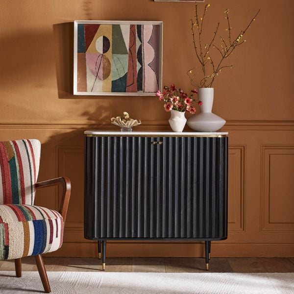 Flute Marble Drinks Cabinet - Black