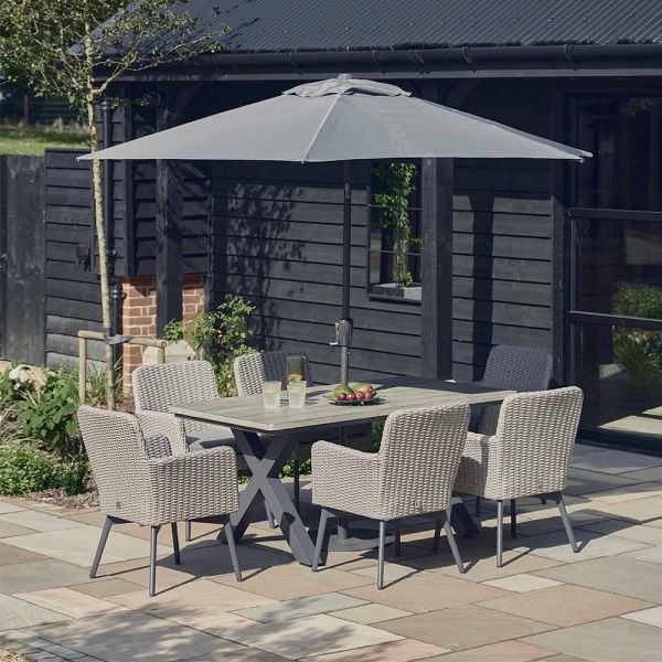 Atkin and Thyme Freya 6 Seat Dining Set With Deluxe Parasol