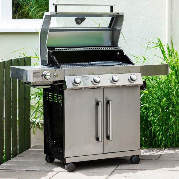 Atkin and Thyme Grillstream Hybrid Gas/Charcoal BBQ in Stainless Steel - 4 Burner