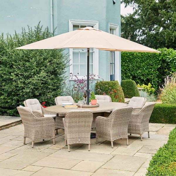 Karla 8 Seat Rattan Dining Set with Lazy Susan and Parasol