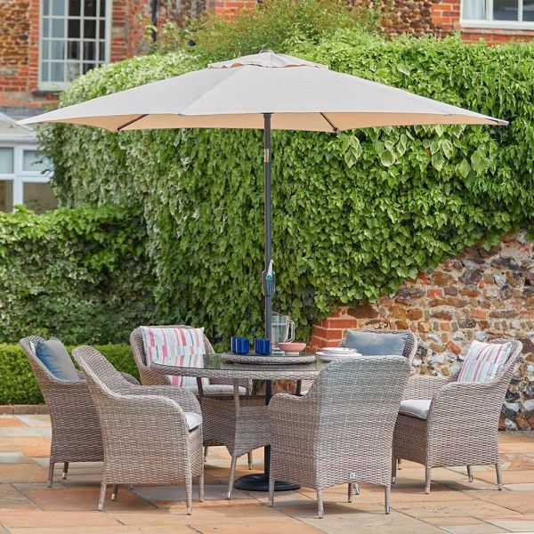 Matilda 6 Seat Dining Set with Lazy Susan and Parasol