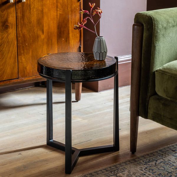 Atkin and Thyme Molten Side Table Amber Glass