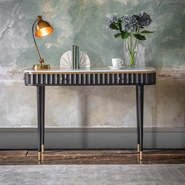 Flute Marble Console Desk - Black