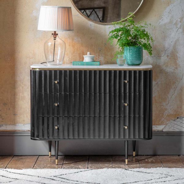 Flute Marble Chest of Drawers - Black