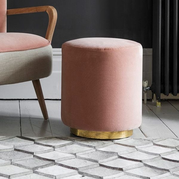 Carnaby Footstool in Champagne Pink Velvet