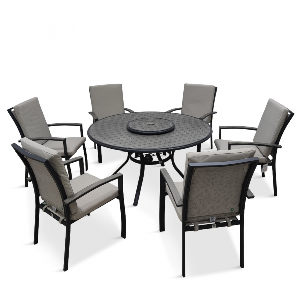 Gabriela 6 Seat Dining Set with Lazy Susan and Parasol 