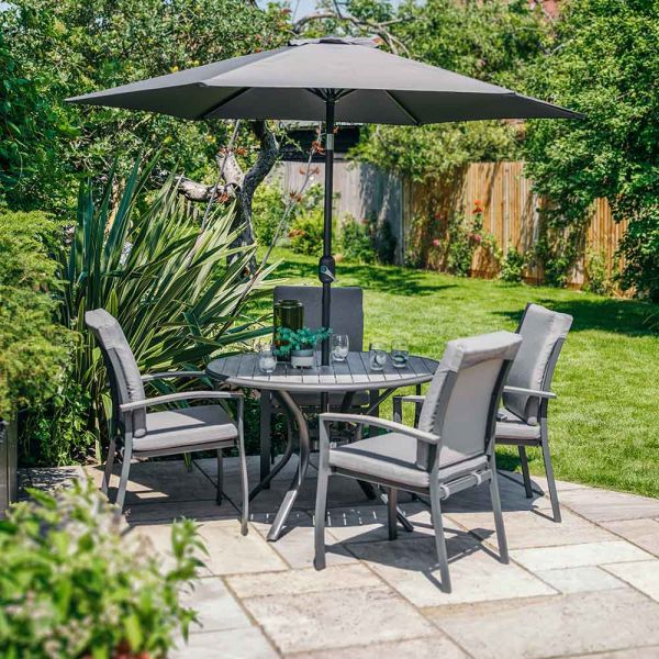 Gabriela 4 Seat Dining Set with Parasol 