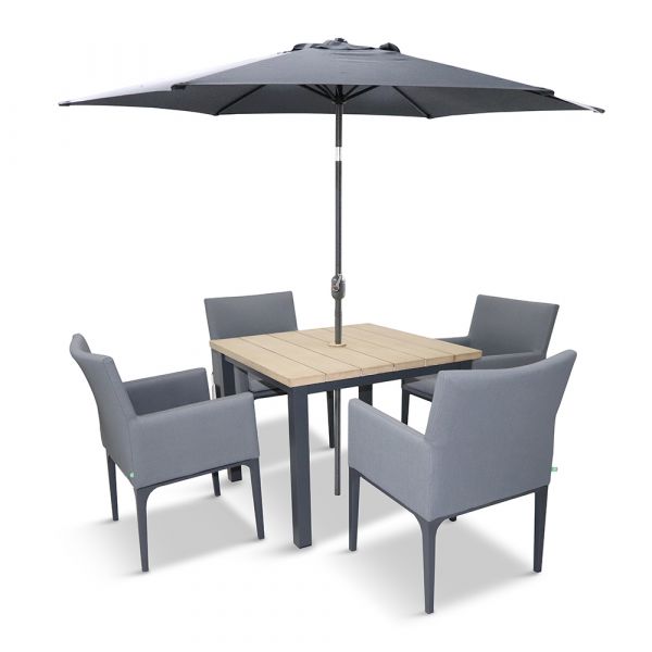 Ingrid 4 Seat Upholstered Dining Set with Parasol 