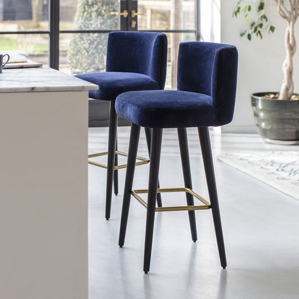 Lola Barstool in Midnight Blue Velvet