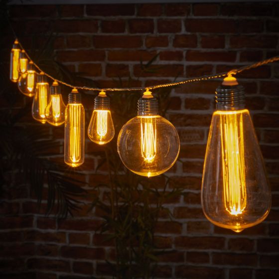 Indoor/Outdoor Connectable Festoon Lights - 10 mixed Antique Bulbs 