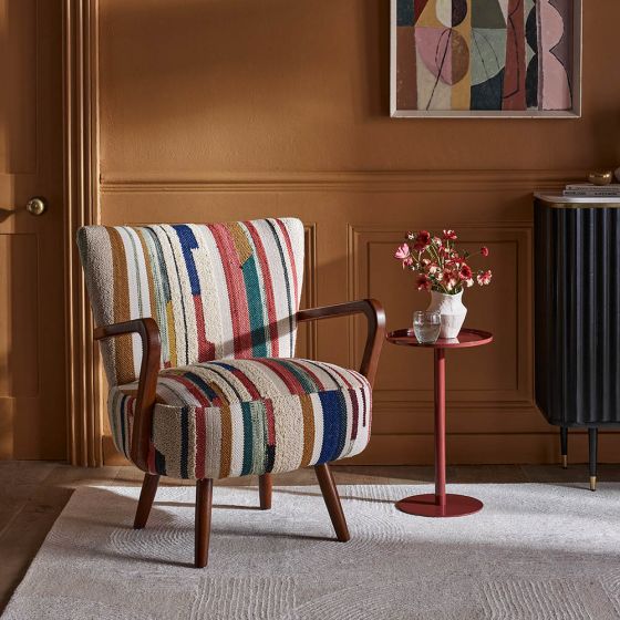 Calvin Armchair In Striped Woven Rag Rug