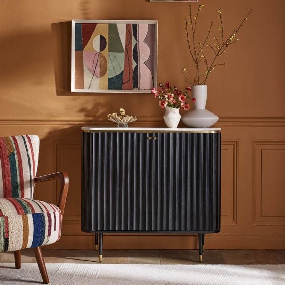 Flute Marble Drinks Cabinet - Black
