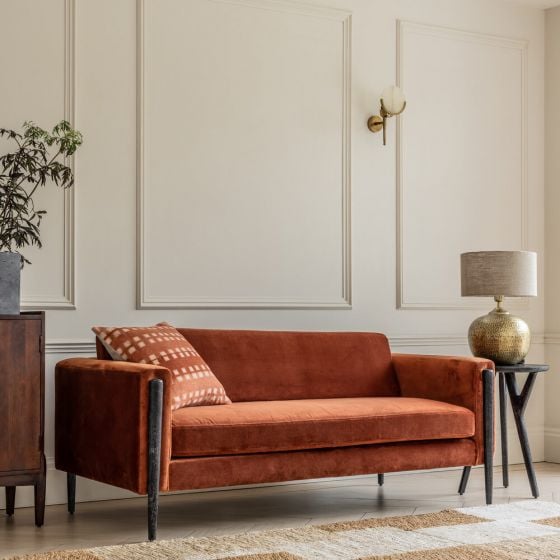 Atkin and Thyme Lexington 3-Seat Sofa in Rust Velvet - Black