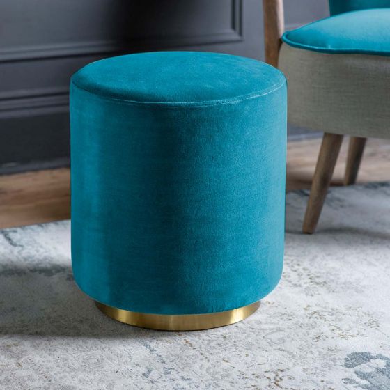 Carnaby Footstool in Blue Teal Velvet