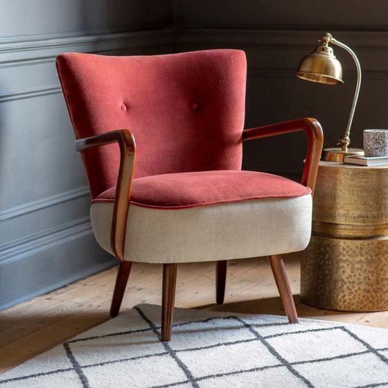 Calvin Armchair in Terracotta Velvet and Linen