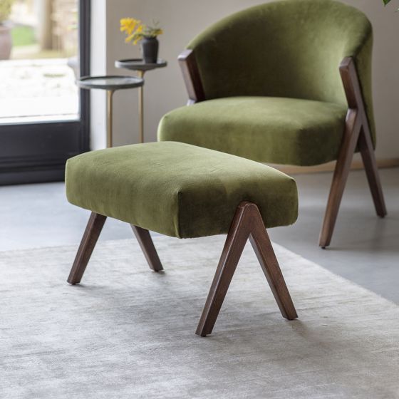 Scoop Footstool in Deep Green Velvet 