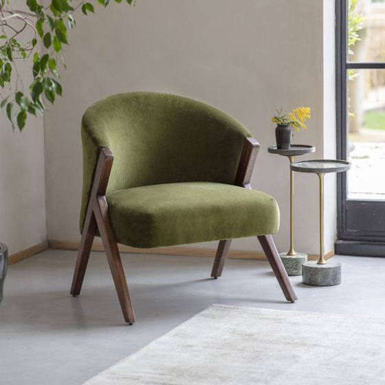 Scoop Armchair in Deep Green Velvet 