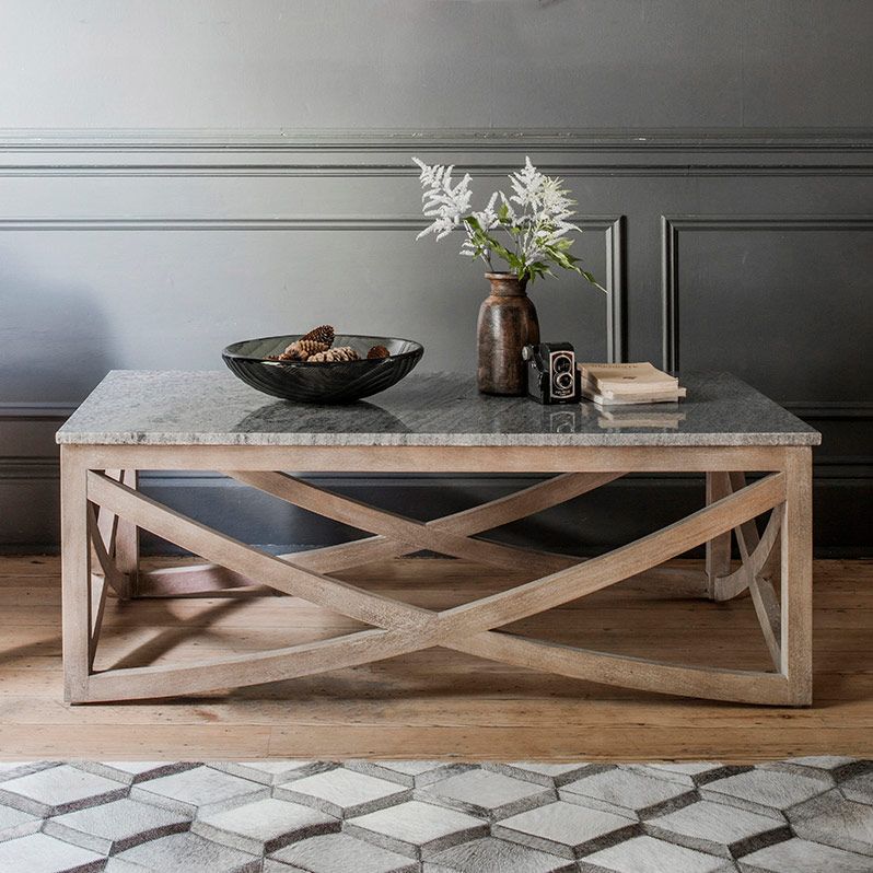 Wooden coffee table shop with marble top