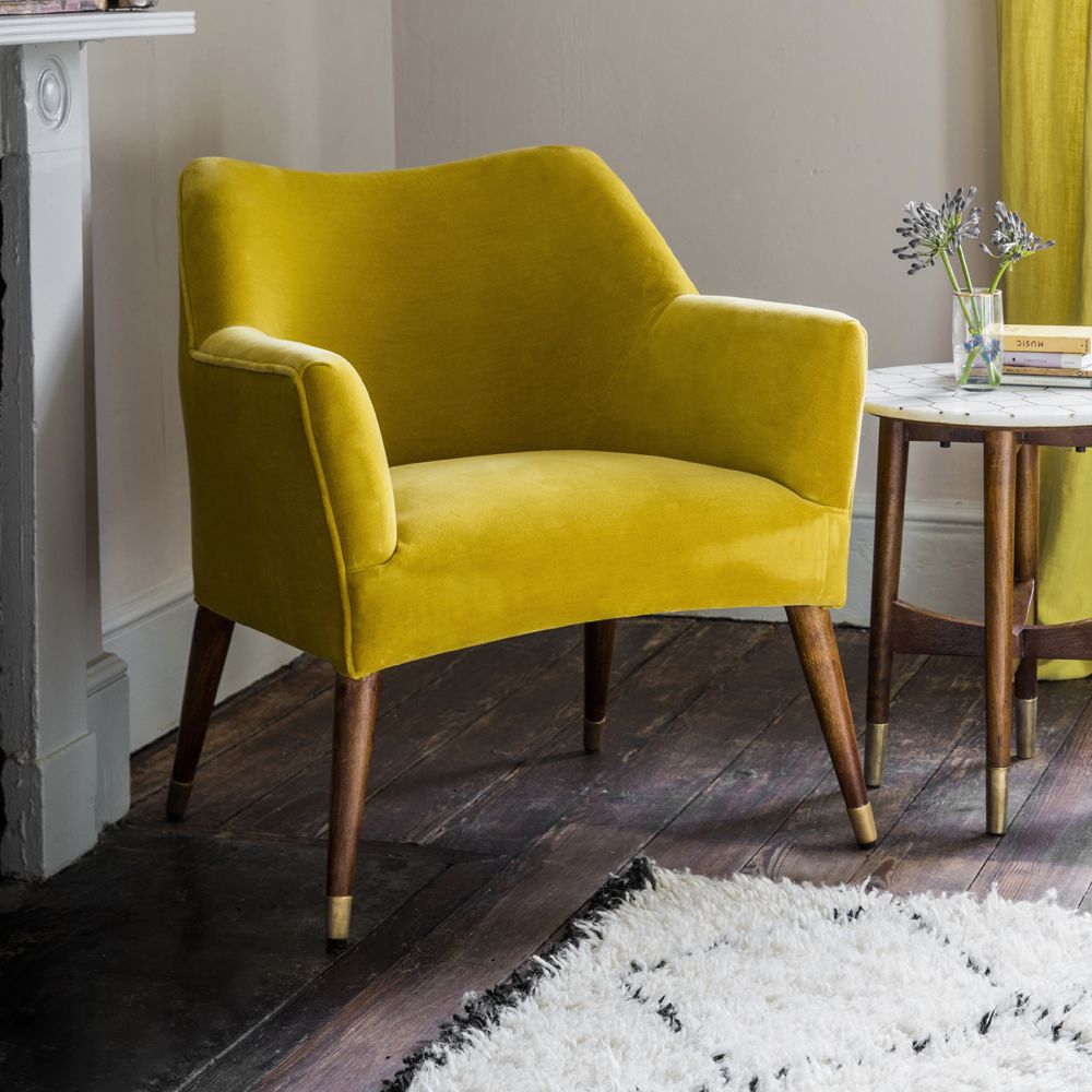Astoria Chair In Mustard Yellow Velvet With Brass Caps Atkin And