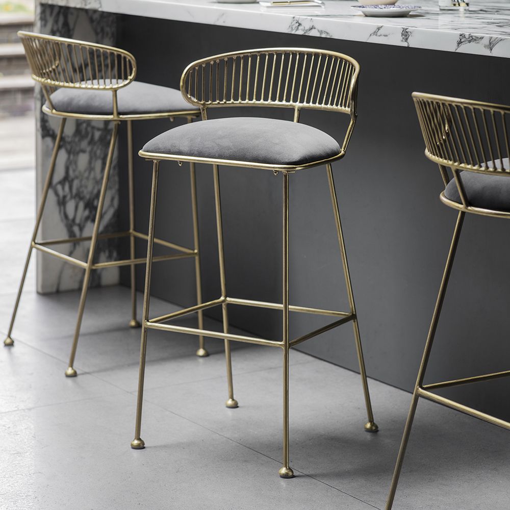 Ella Metal Barstool Grey Velvet