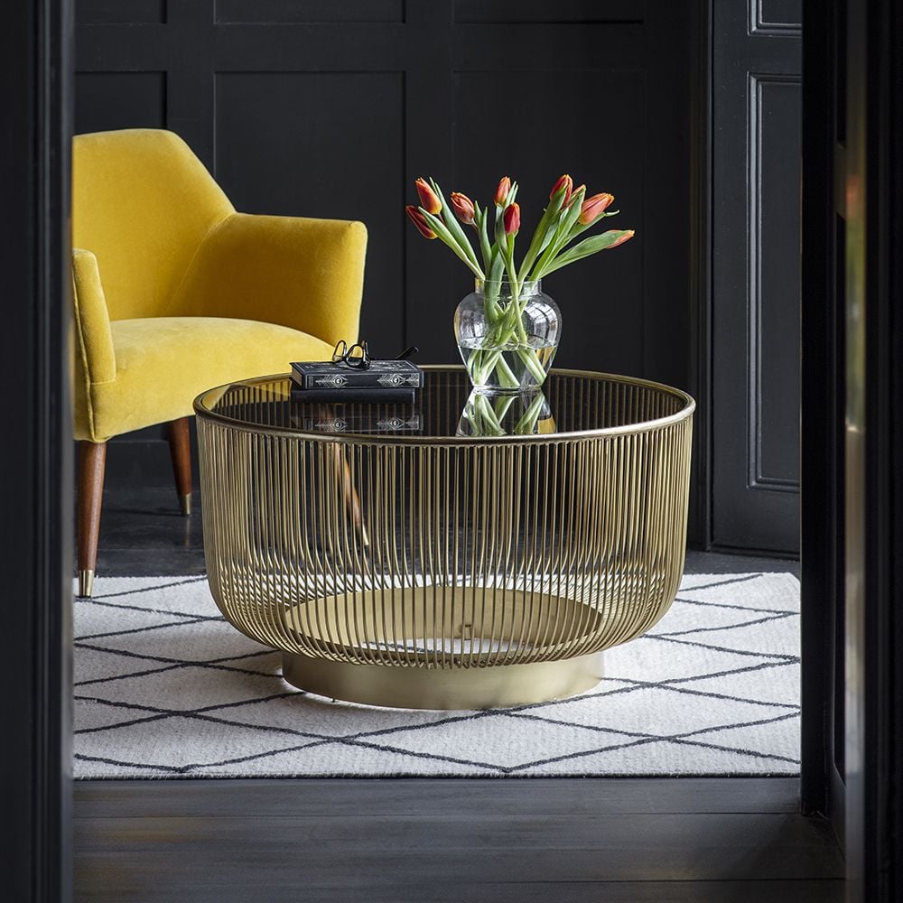 Round glass and brass coffee sales table