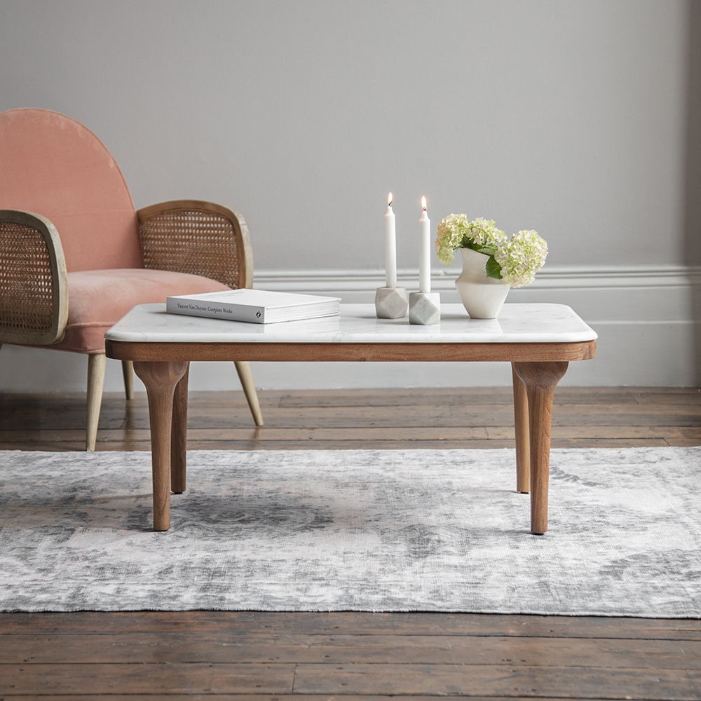 Oak and on sale marble coffee table