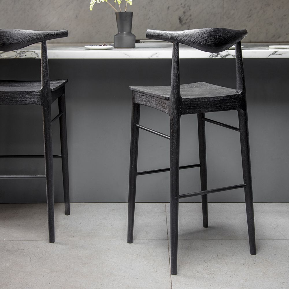 Hiro Black Solid Wood Mid Century Barstool Atkin and Thyme Atkin and Thyme