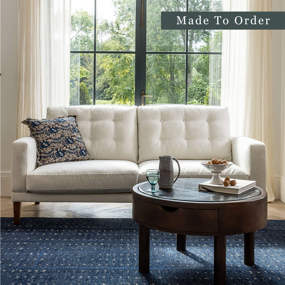 Mid century sofa with built in end tables best sale