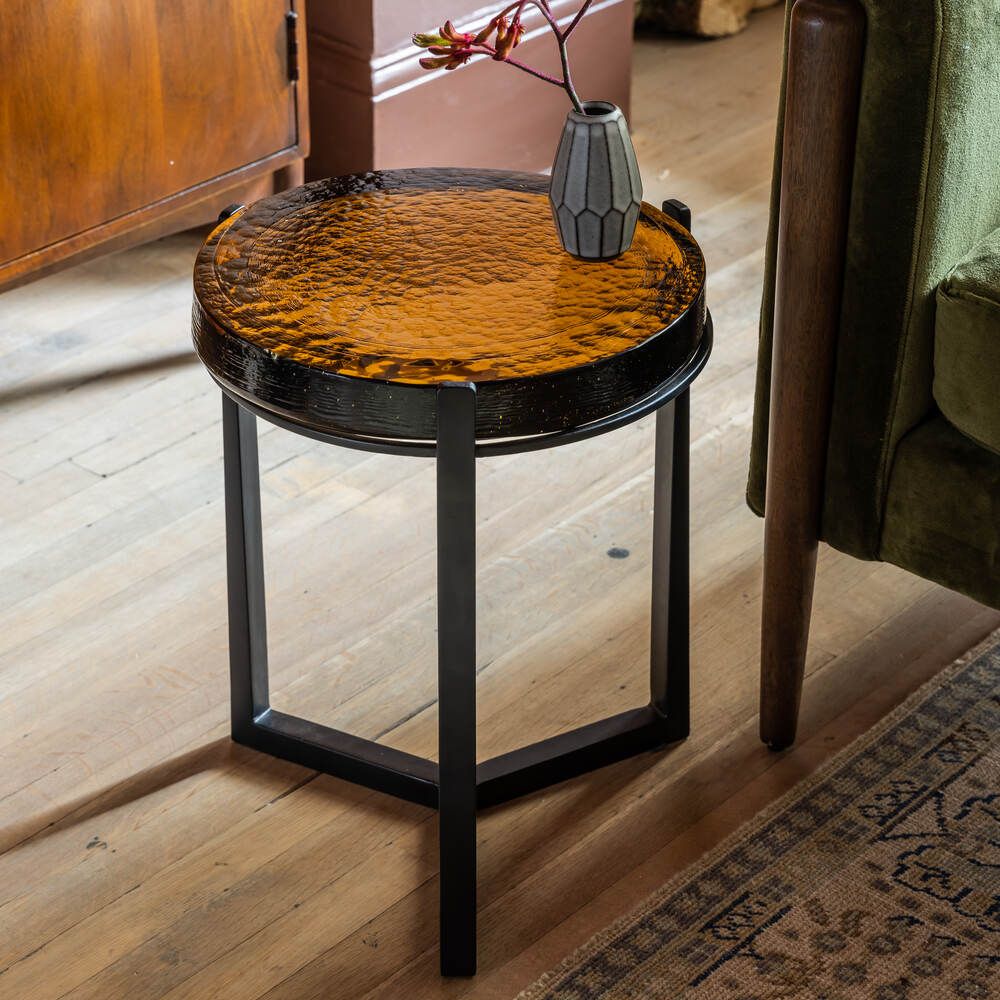 Molten Side Table Amber Glass Atkin and Thyme Atkin and Thyme