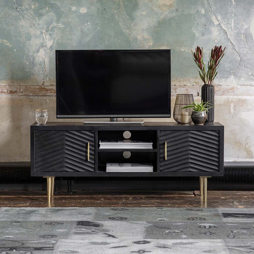 Black wood media unit store