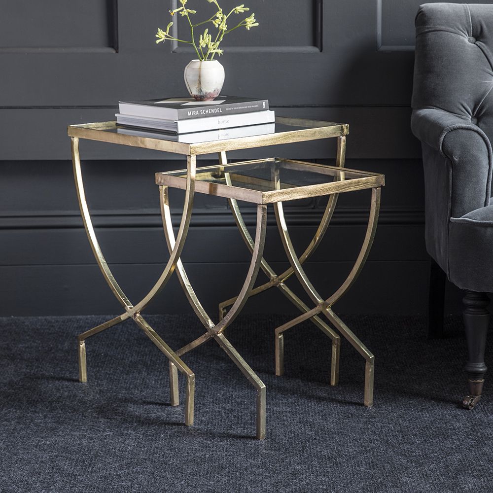 Wishbone Glass Top Nesting Side Tables Atkin And Thyme