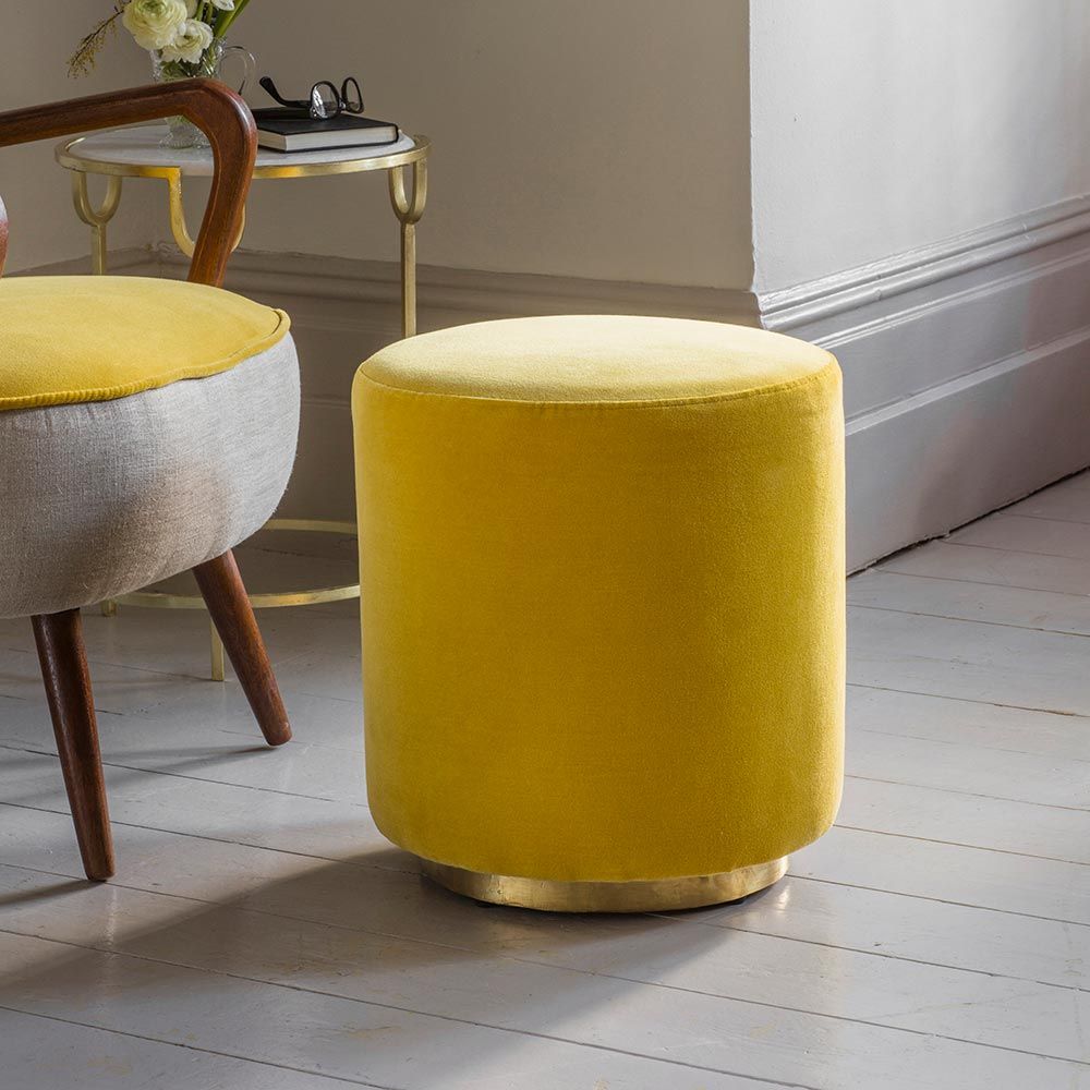 Yellow pouffe footstool top
