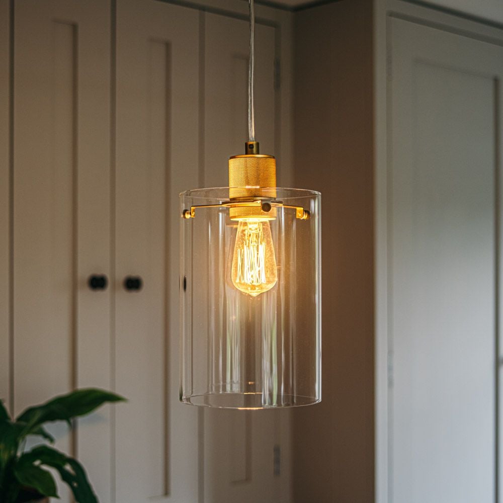 Glass and brass pendant clearance light